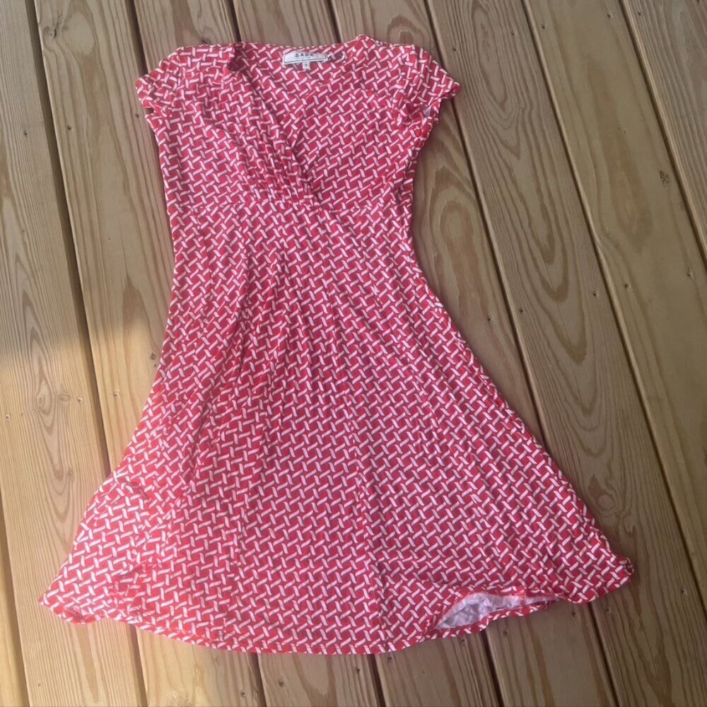 Sade New York Red Orange Wrap Fit and Flare Vneck Dress Size 4